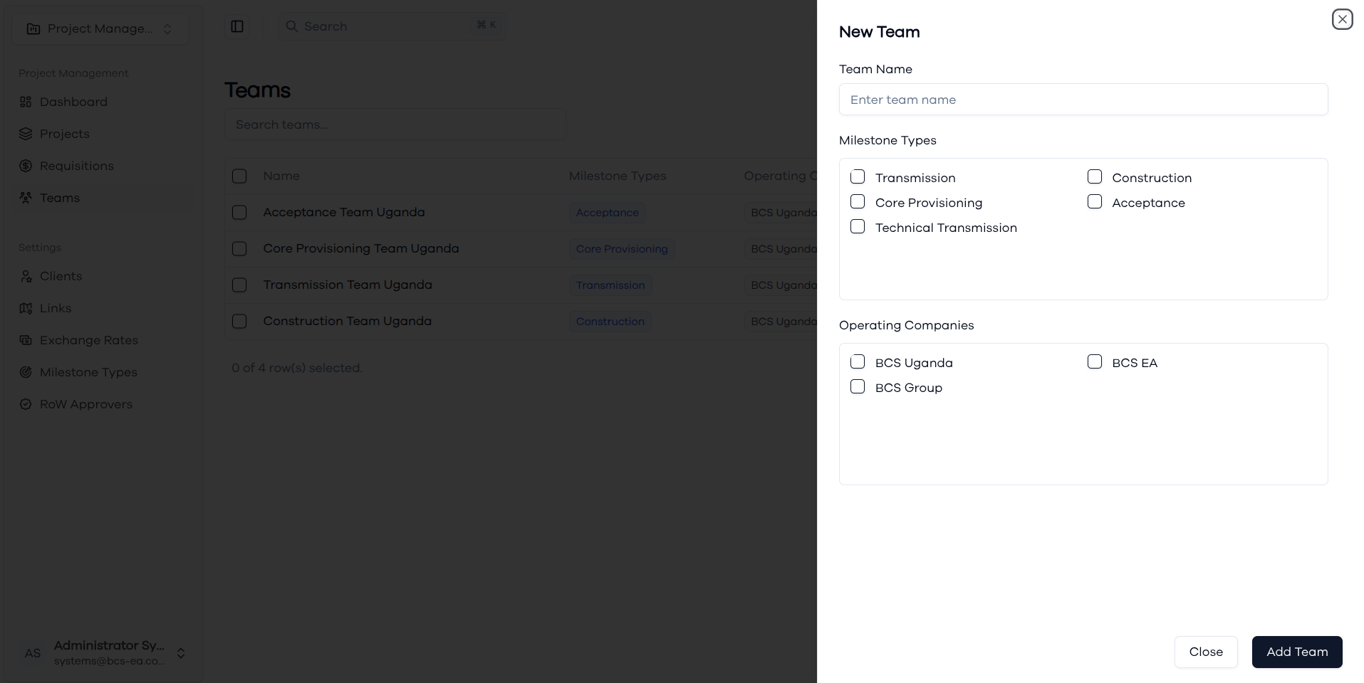 Creating New Team