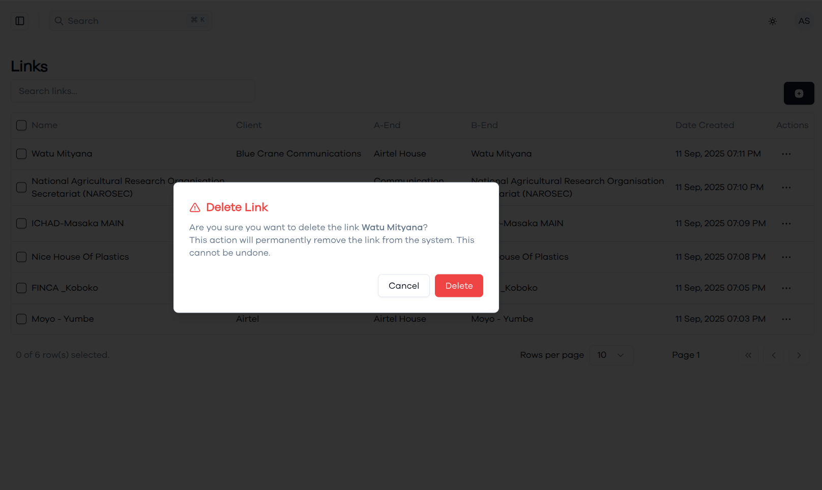 Deleting a Link