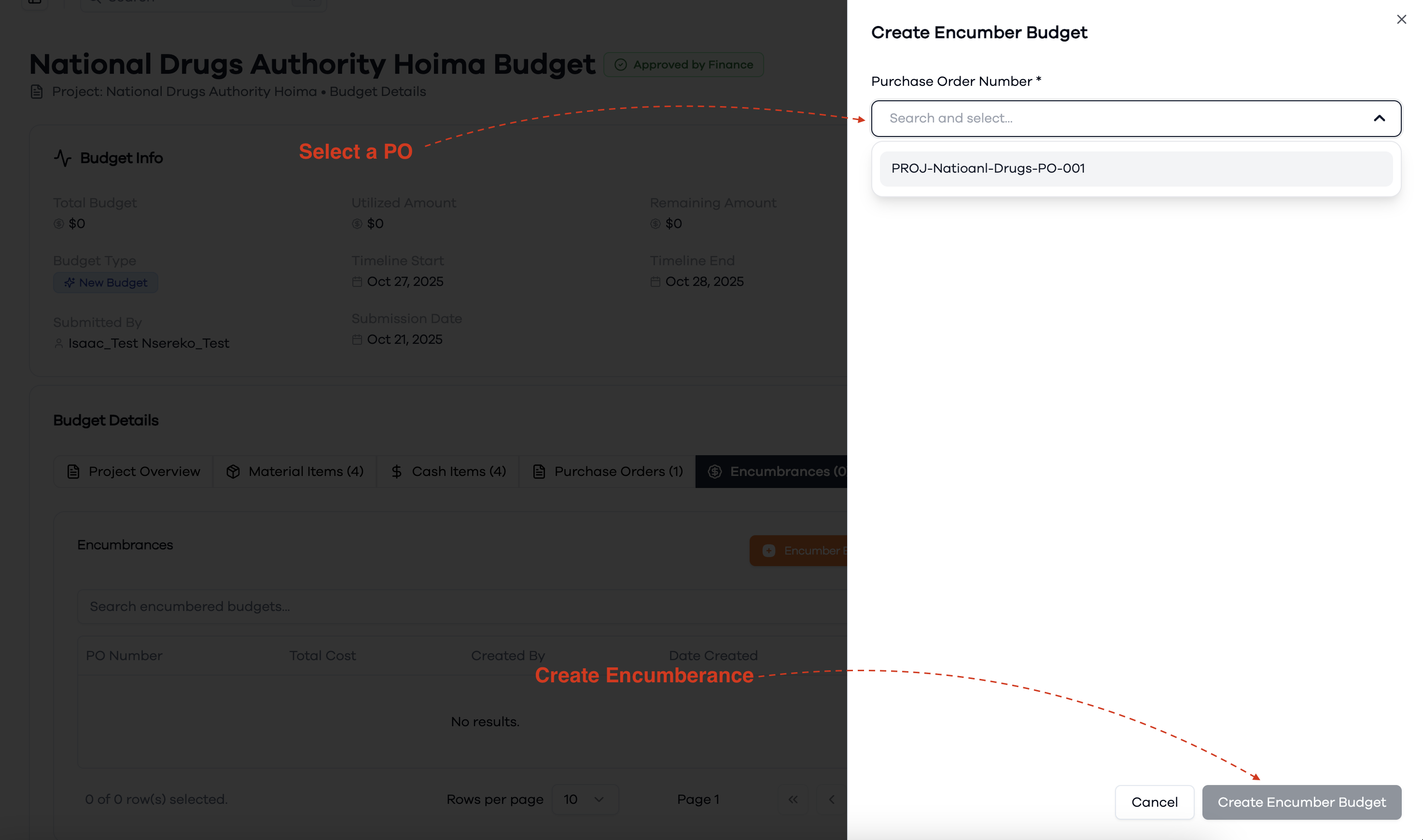 create encumber budget