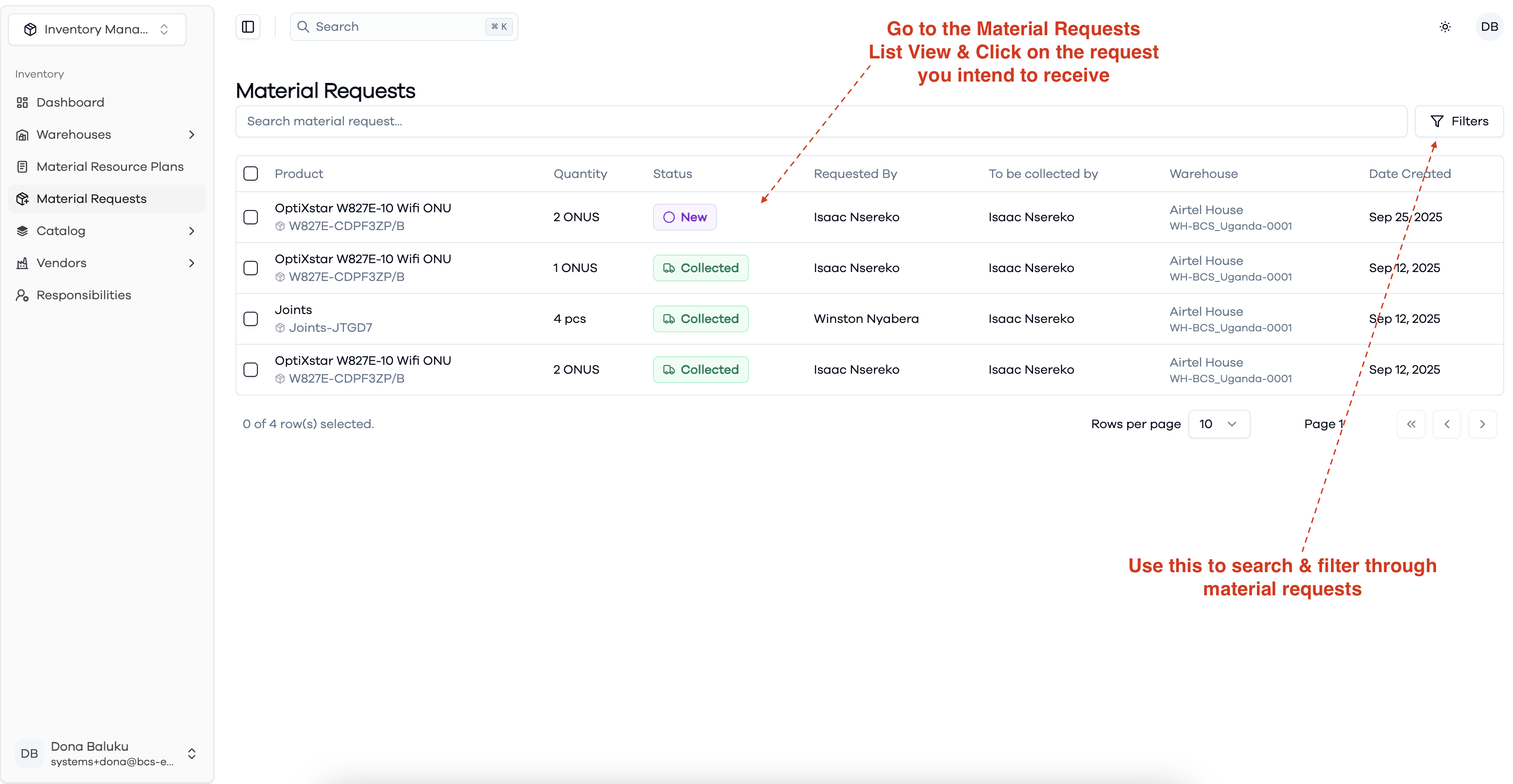 Material Requests List