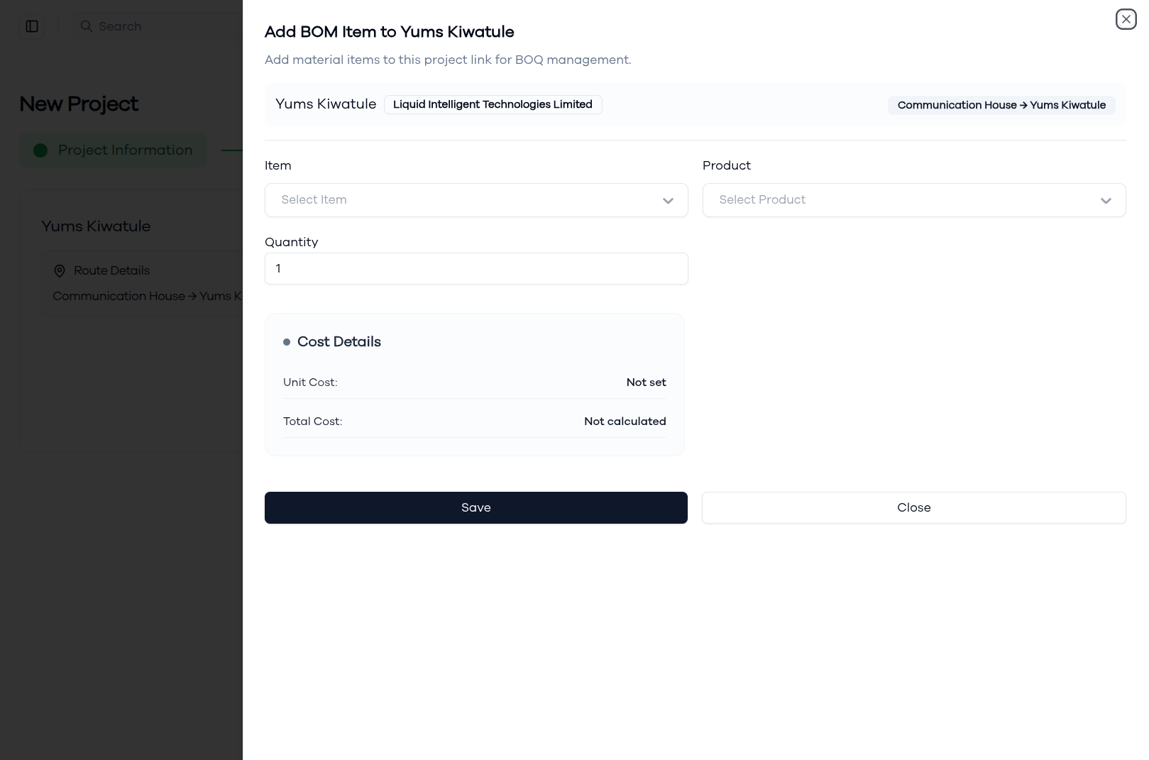 Add BOQ Item Dialog