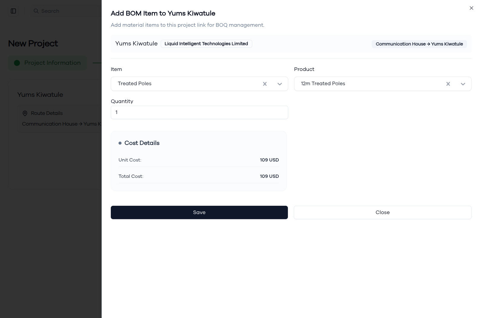 BOQ Item with Costs