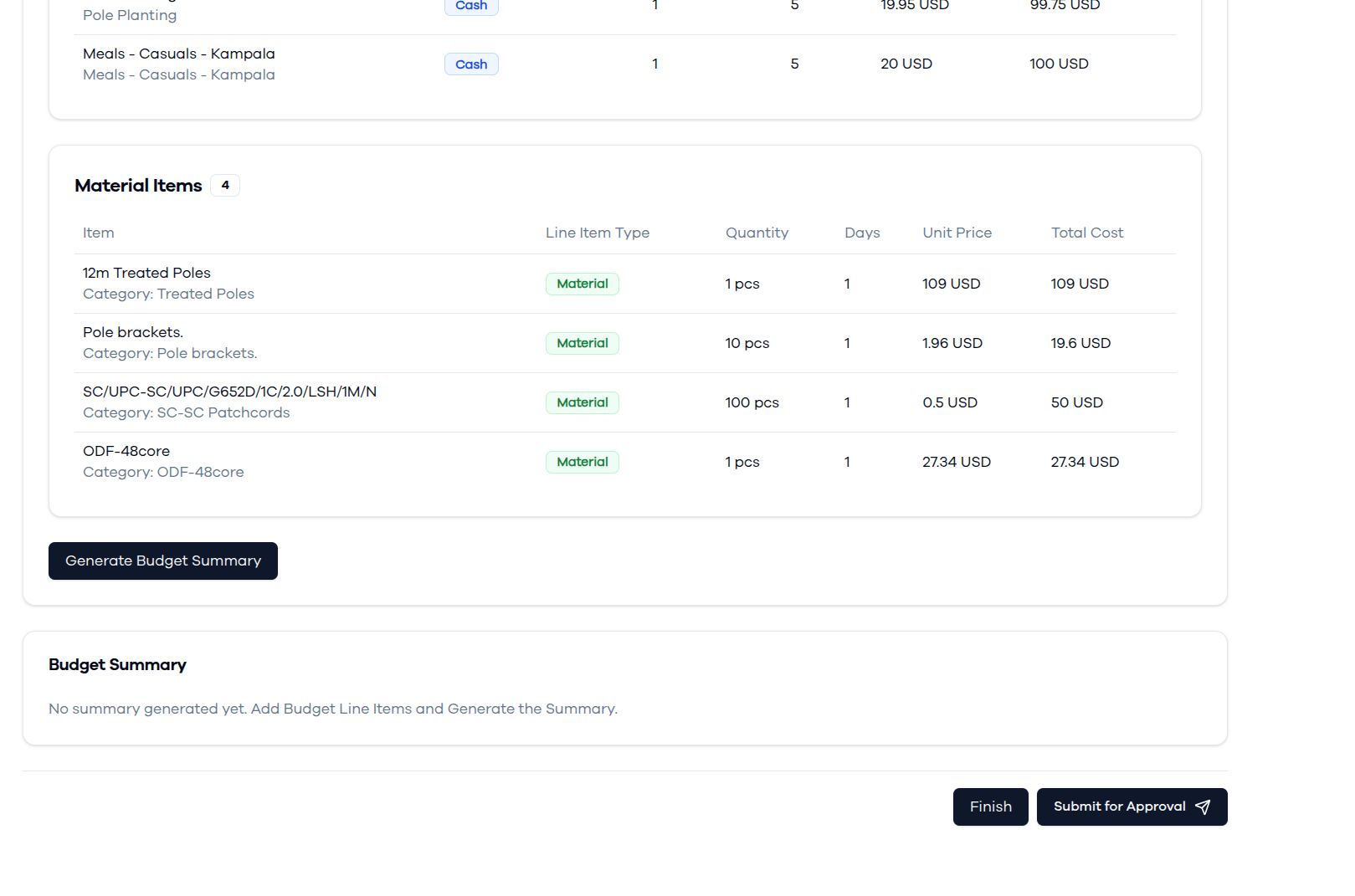 Generate Budget Summary Dialog