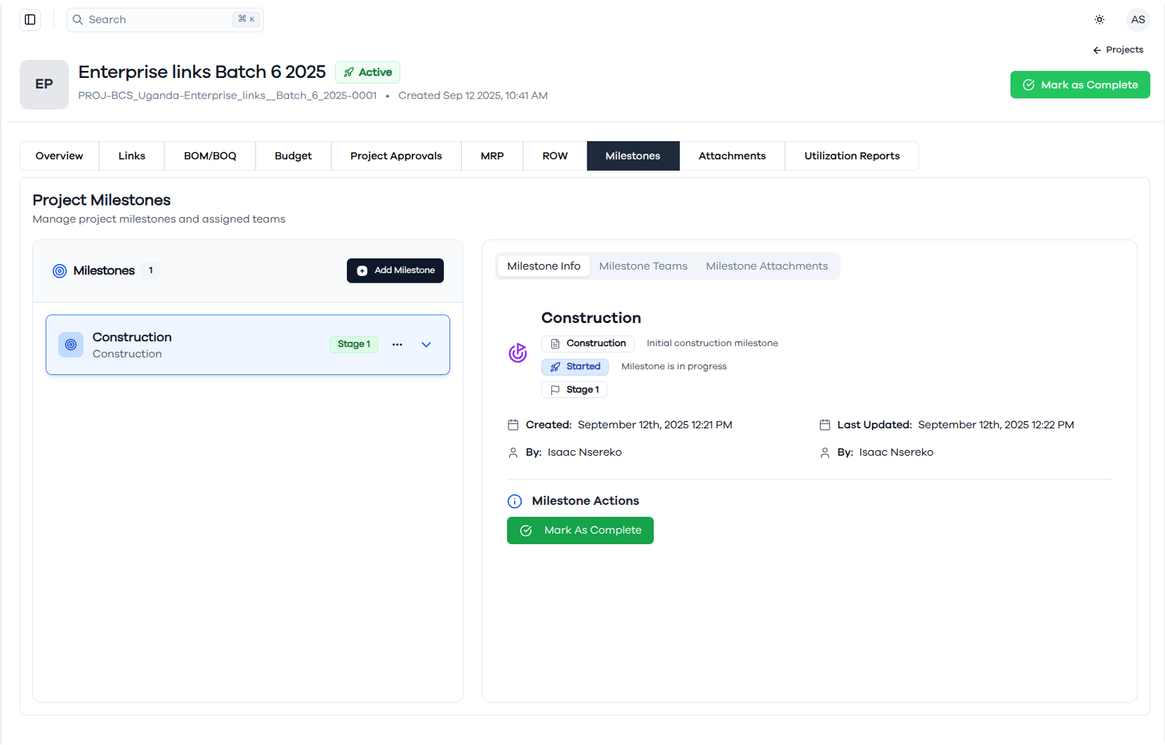 Project Milestones