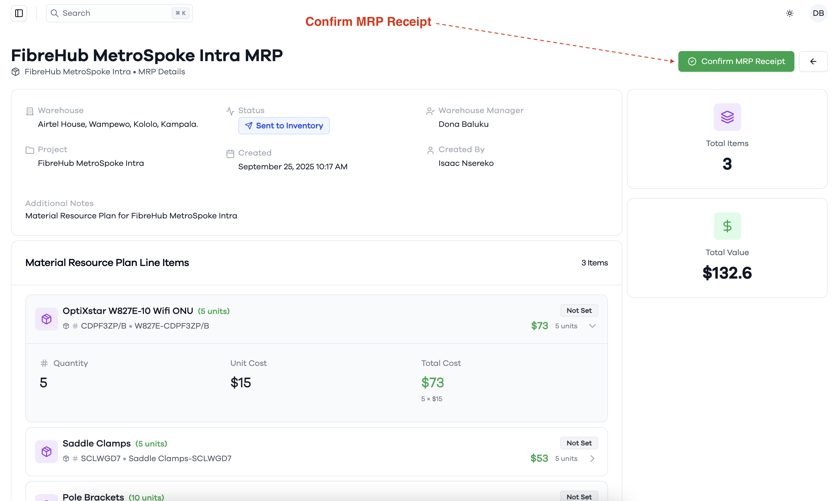 Confirm MRP Receipt