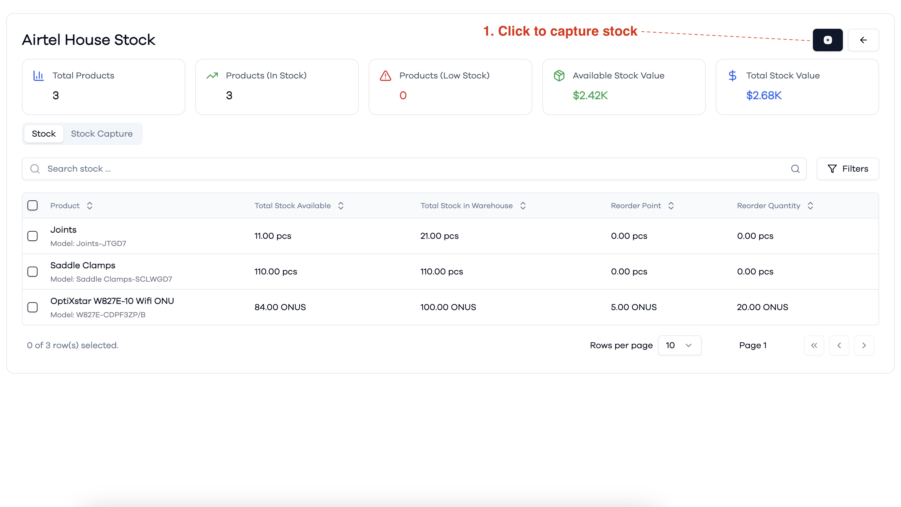 Stock Capture Details